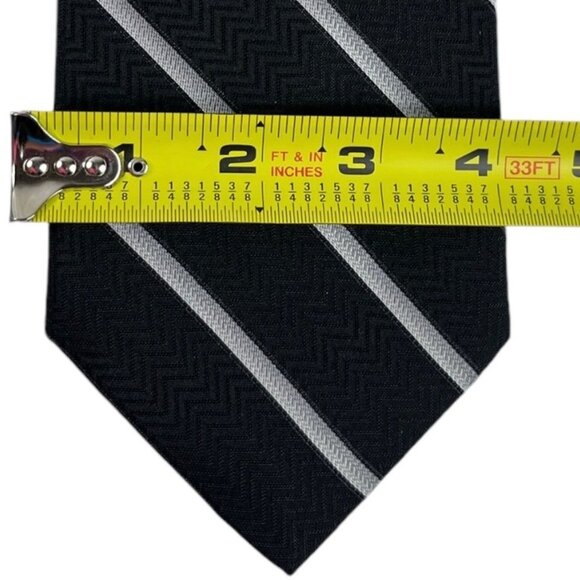 Pronto Uomo Men's 100% Silk Repp Necktie Tie Stripes Black and Silver 4" x 57" - Picture 8 of 9